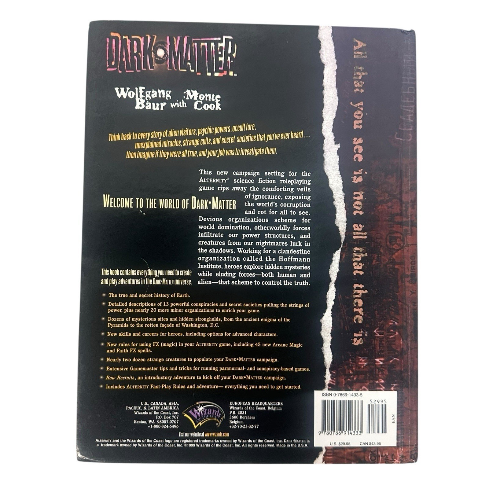 DARK MATTER Campaign Setting (ALTERNITY) – 1999 Wizards of the Coast – Hardcover