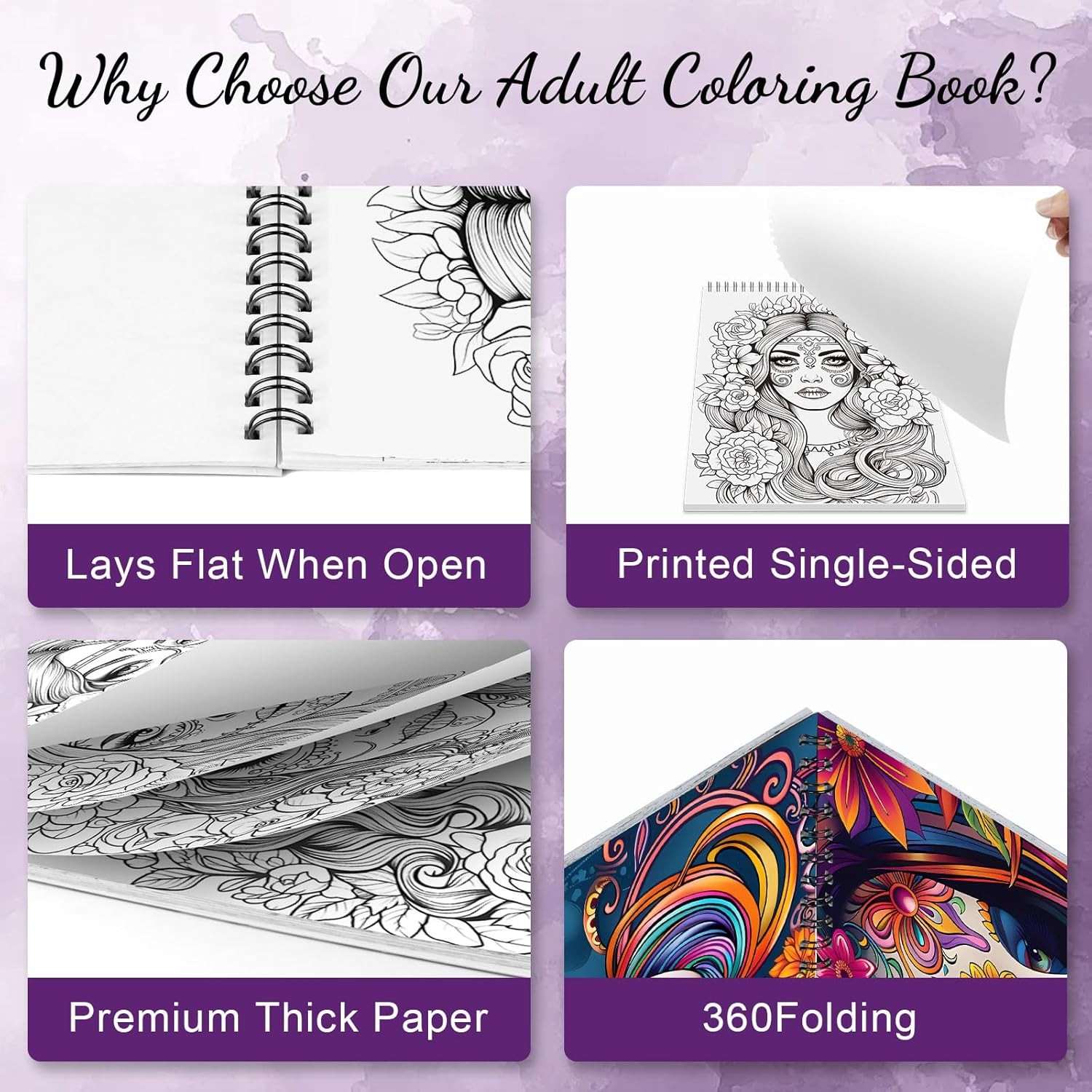 Sugar Skull Coloring Book for Adult Women Relaxation, Spiral Bound, Printed S…