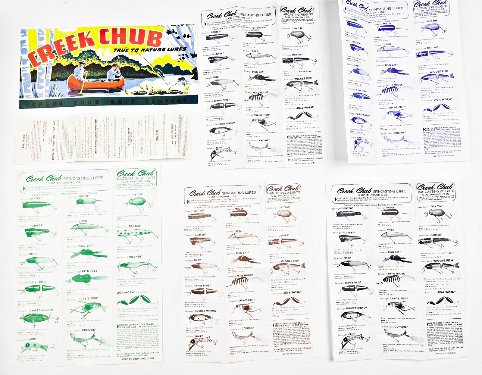 Six 1970s Creek Chub Bait Co Lure Box Inserts Plus A Bonus