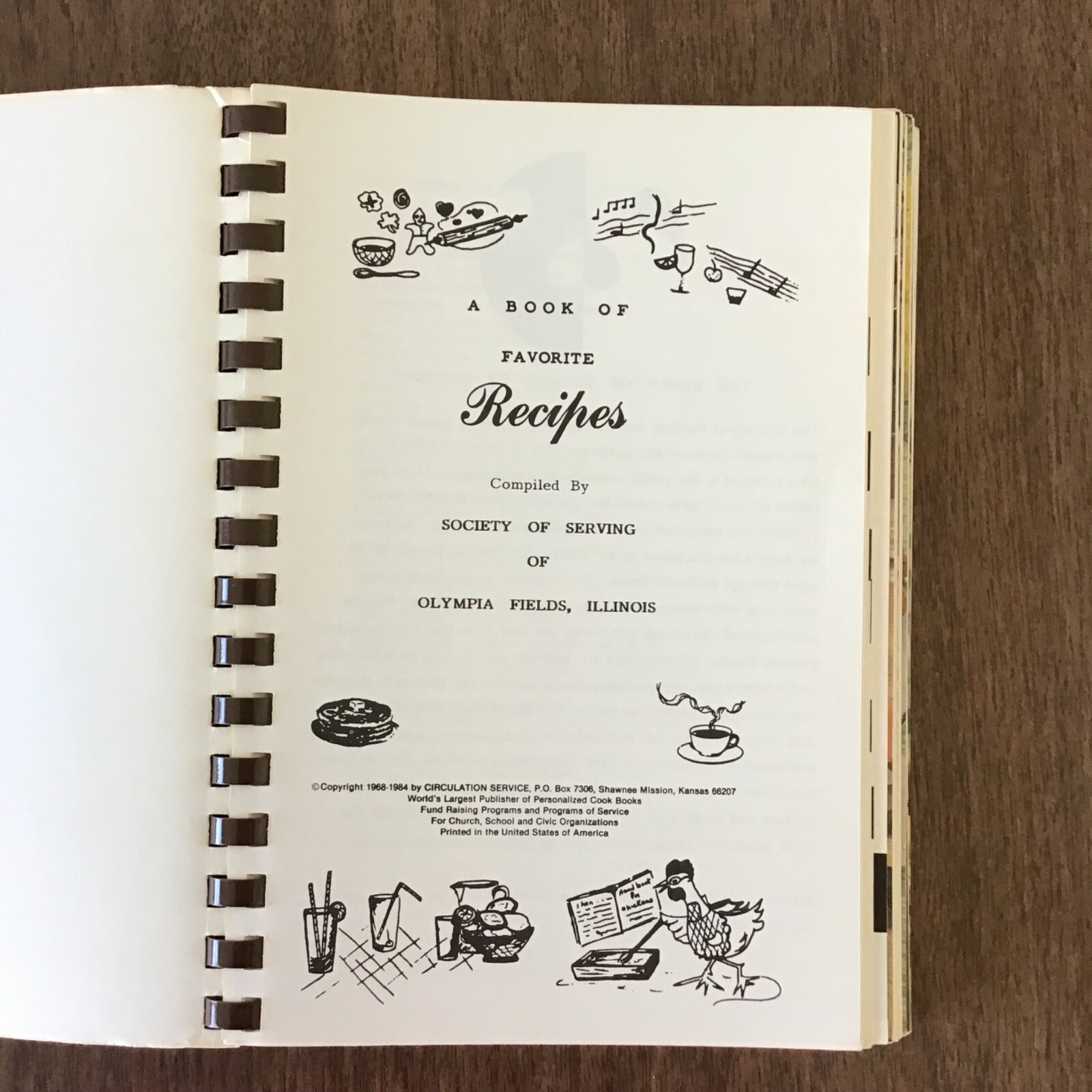 Olympia Fields Illinois Society of Serving Vtg 1985 Cookbook SEE INDEX PHOTOS